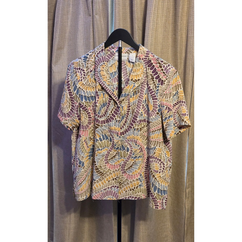 Alfred Dunner Petite Button Up Mosaic Paisley Print Blouse Women's Size 16P